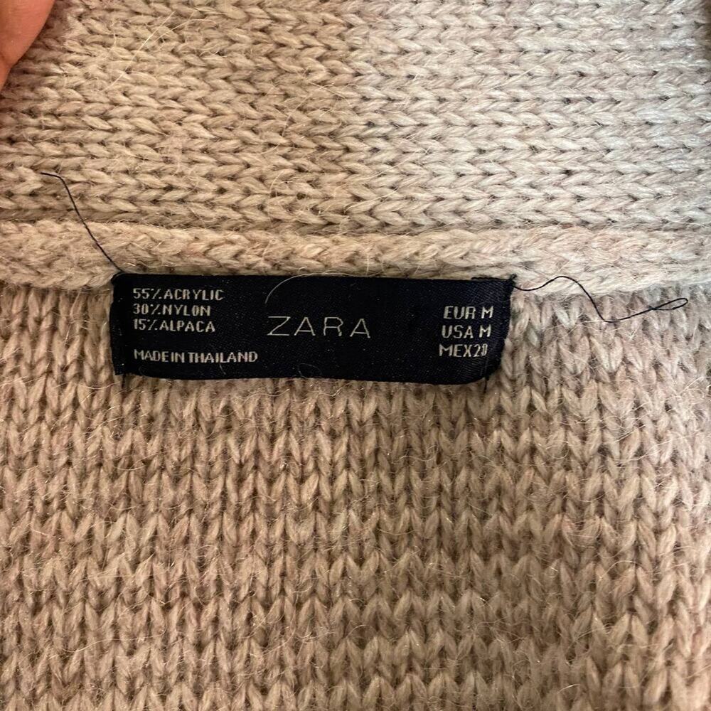Zara Tan Alpaca Blend Knit Cardigan Collared Button Front Size M - Picture 7 of 7
